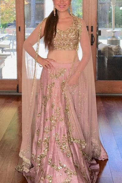 Astha Narang- Pink sequins jaal lehenga set - The Grand Trunk