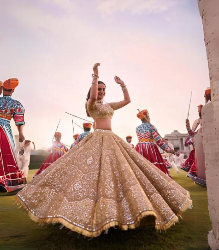 Floral Motif Tissue Lehenga Set