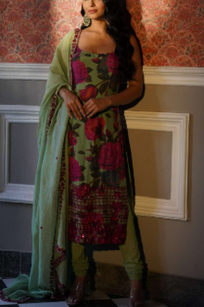 Mehendi Green Floral Kurti Set