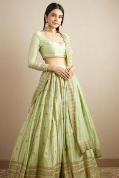 MINT CHANDERI SILK LINE WORK LEHENGA SET