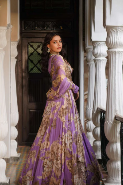 Lavender floral lehenga set