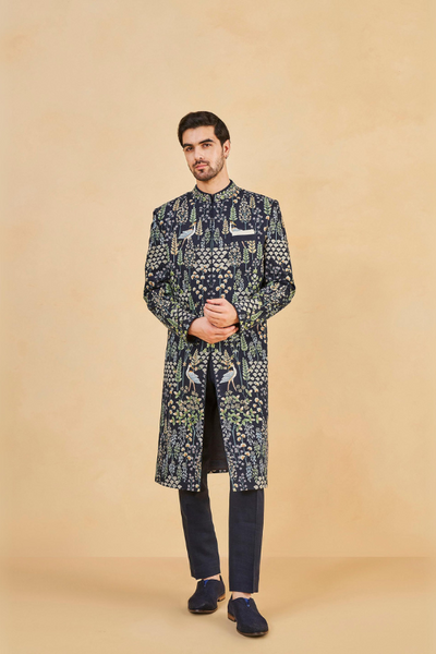 Fardan Hand-painted Pichhwai Silk Sherwani