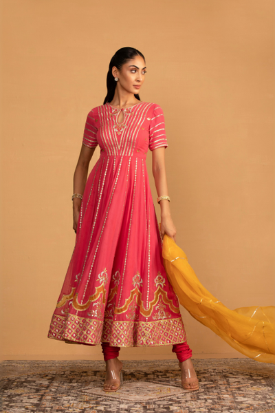 Peach Pink Anarkali Set