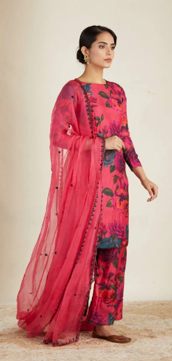 Hot Pink Floral Kurti Set