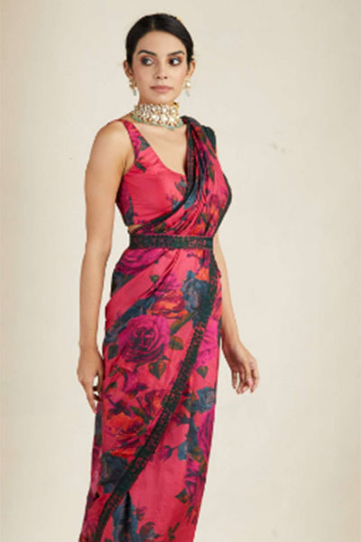 Hot Pink Floral Saree Set