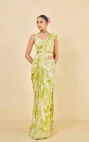 From The Tropics Georgette Pre-draped Saree