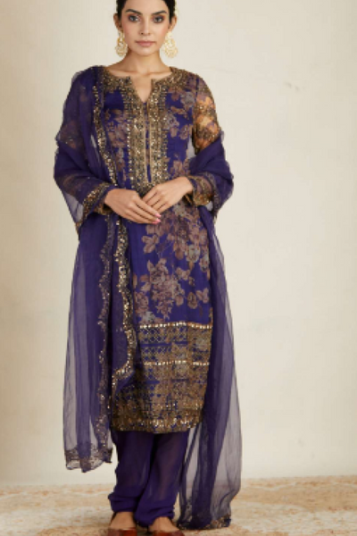 Purple Floral Kurti Set