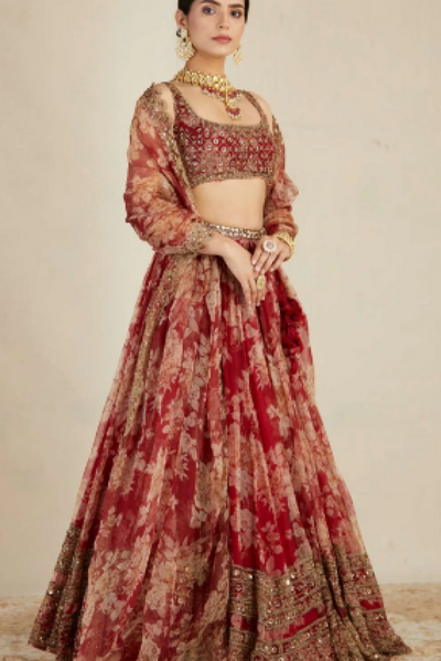 Red Floral Lehenga Set