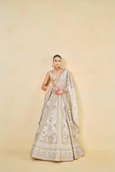 Mahroo Zardozi Embroidered Silk Lehenga Set - White