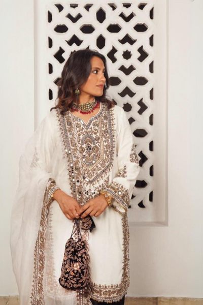 White and black kurta set