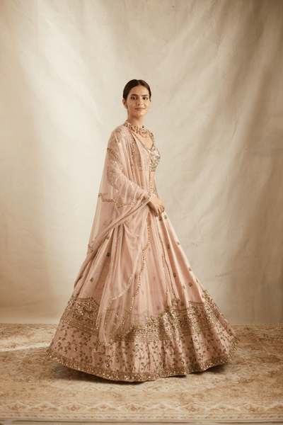 Pink Heavy Bootie Raw Silk Lehenga - The Grand Trunk