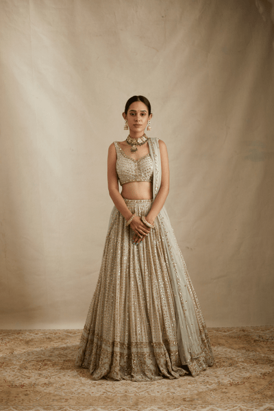 Mint Chanderi Heavy Sitara Work Lehenga Set - The Grand Trunk