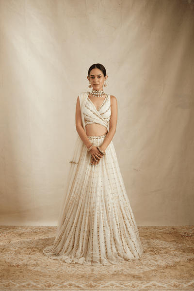 White With Gold Work Lehenga Set - The Grand Trunk