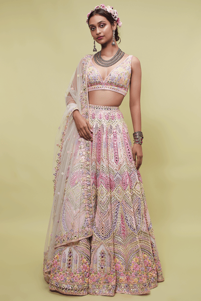 PEACH NET LEHENGA WITH RESHAM - The Grand Trunk