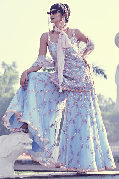 BLUE SOFT NET SHARARA SET - The Grand Trunk