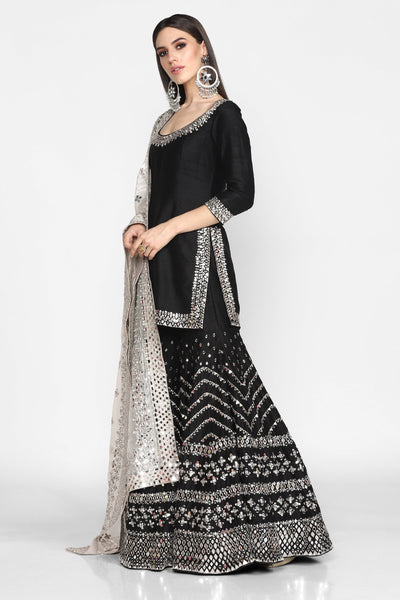 Abhinav Mishra  Black Sharara Set - The Grand Trunk