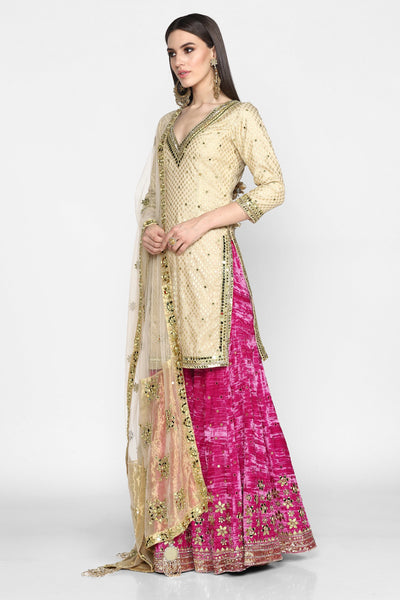 Abhinav Mishra  Beige And Pink  Sharara Set - The Grand Trunk