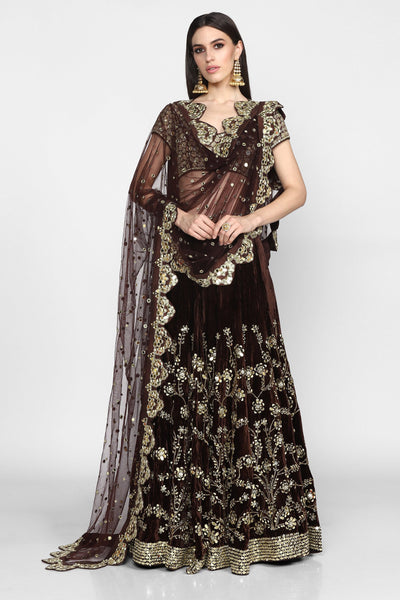 Abhinav Mishra  Brown Lehenga Set - The Grand Trunk