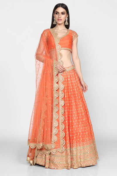 Abhinav Mishra  Orange Lehenga Set - The Grand Trunk