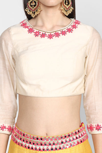 Abhinav Mishra  Yelloe, Off White &Pink  Lehenga Set - The Grand Trunk