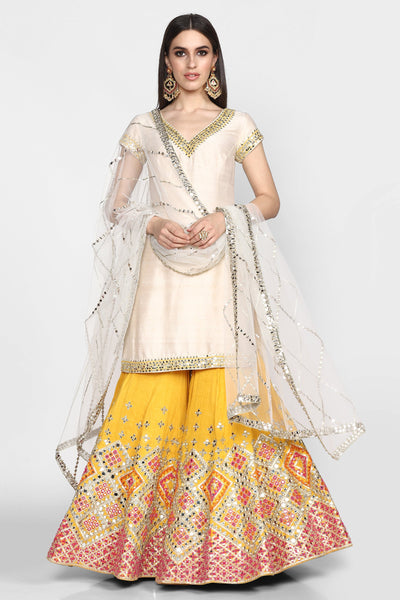 Abhinav Mishra  Off White And Yellow Sharara Set - The Grand Trunk