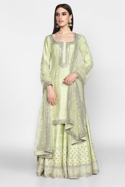 Abhinav Mishra   Mint Green Sharara Set - The Grand Trunk