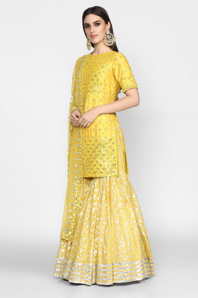 Abhinav Mishra  Yellow Kurta Sharara - The Grand Trunk