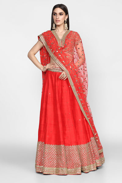 Abhinav Mishra  Red Lehenga Set - The Grand Trunk