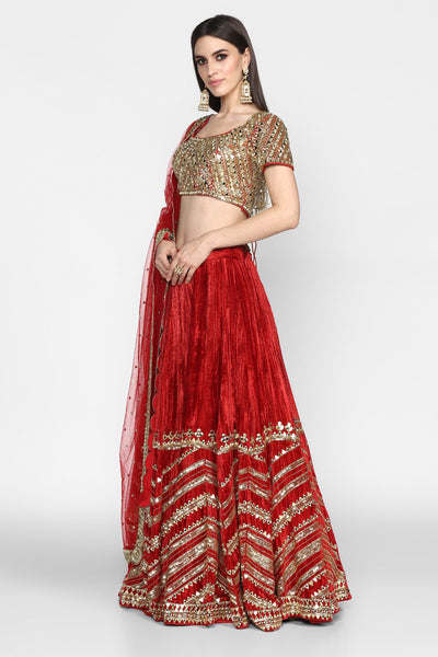 Abhinav Mishra  Maroon Lehenga Set - The Grand Trunk