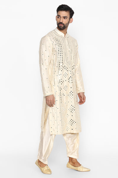 Abhinav Mishra Beige-Cream Kurta - The Grand Trunk