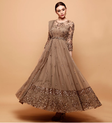 Astha Narang Grey Brown Anarkali - The Grand Trunk