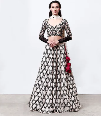 Astha Narang Cream with Black Threadwork Lehenga - The Grand Trunk