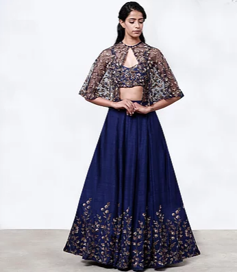 Astha Narang Navy Blue Lehenga With Cape - The Grand Trunk