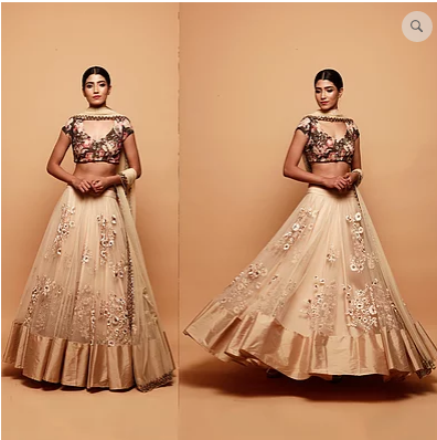 Astha Narang Off White Thread Lehenga with Floral Print Choli - The Grand Trunk