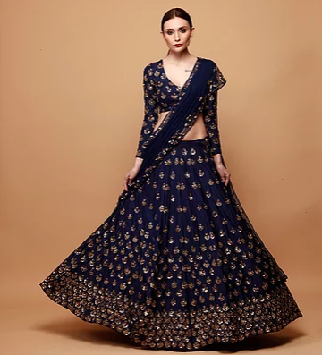 Navy Blue Embroidery Booti Lehenga - The Grand Trunk