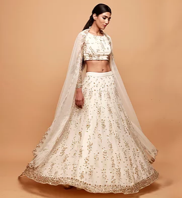 Astha Narang White Cluster Lehenga - The Grand Trunk