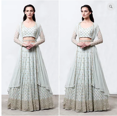 Astha Narang Powder Blue Shimmer Lehenga - The Grand Trunk