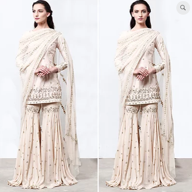 Cream Kurta With Sharara - The Grand Trunk