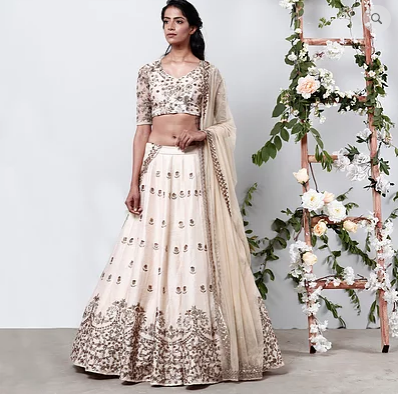 Astha Narang Cream Raw Silk Lehenga with Zari Work - The Grand Trunk