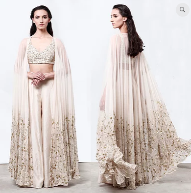 Astha Narang Long Embroidered Cape with Pants - The Grand Trunk