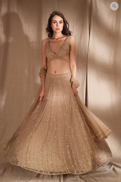 Astha Narang Pale Brown and Gold Lehenga - The Grand Trunk