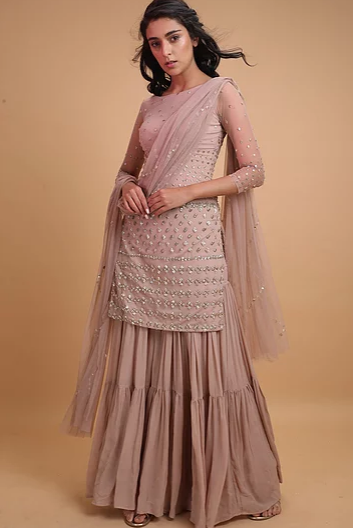 Astha Narang Onion pink kurta with Sharrara - The Grand Trunk