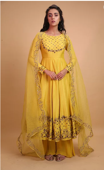 Astha Narang Yellow Mustard Anarkali - The Grand Trunk