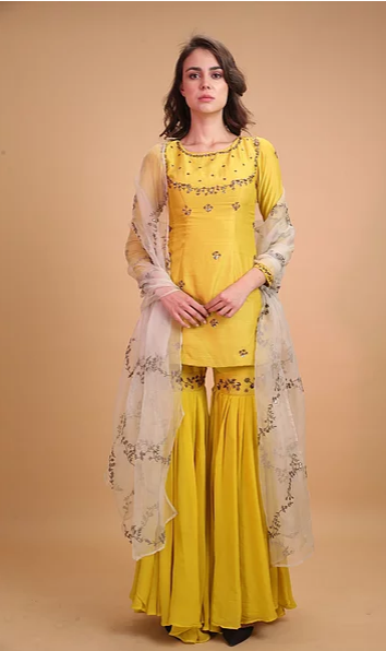 Astha Narang Yellow Mustard Kurta With Sharara - The Grand Trunk