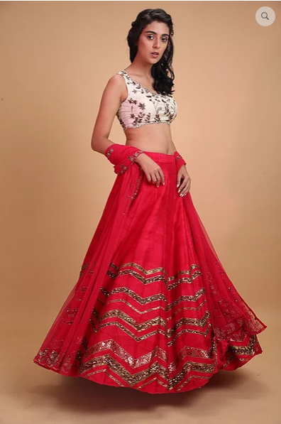 Astha Narang Hot Pink Geometrical Zari Lehenga - The Grand Trunk