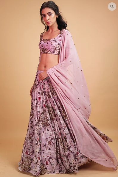 Astha Narang Lavender Floral Print Lehenga - The Grand Trunk