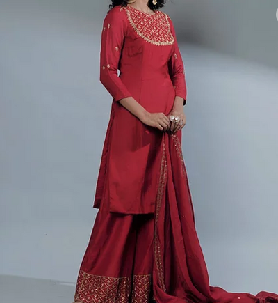 Astha Narang Rose Red Kurti And Sharara - The Grand Trunk