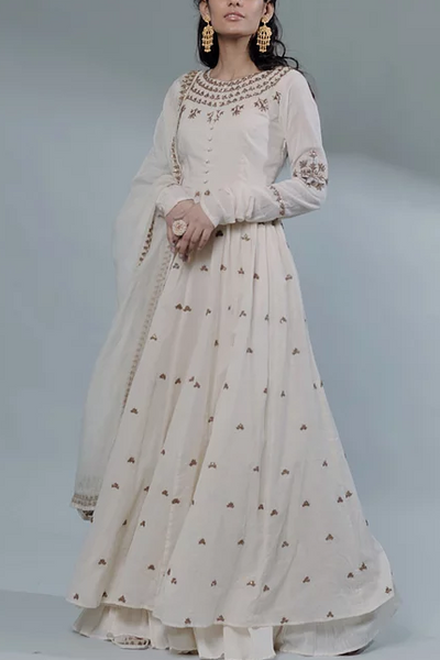 Astha Narang White Anarkali With Sequin Work - The Grand Trunk