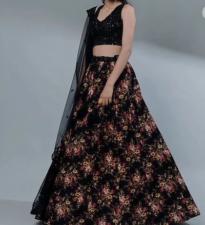 Black Floral Lehenga - The Grand Trunk