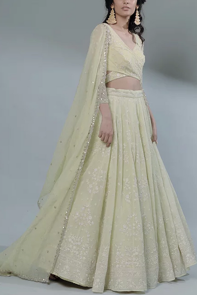 Astha Narang Pastel Green Thread Work Lehenga Set - The Grand Trunk